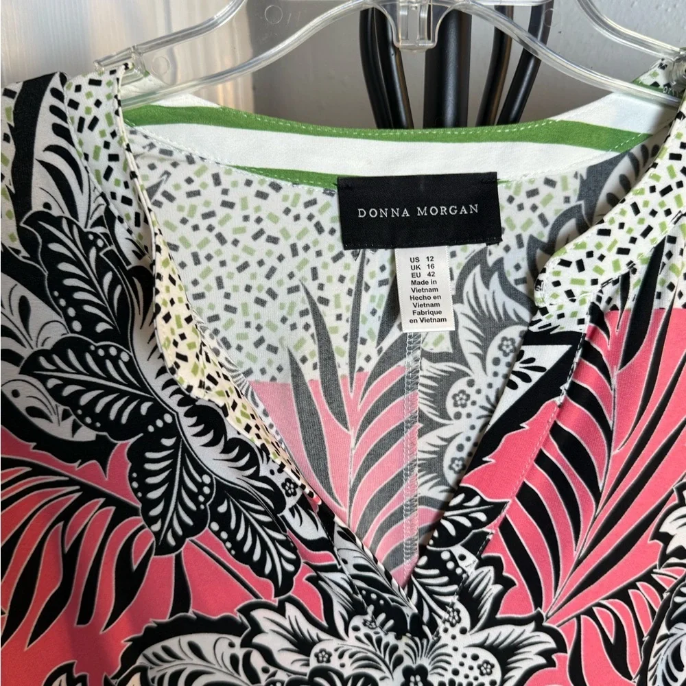 Donna Morgan Floral Print Midi Dress - Pink, Green, Black - Picture 5 of 9